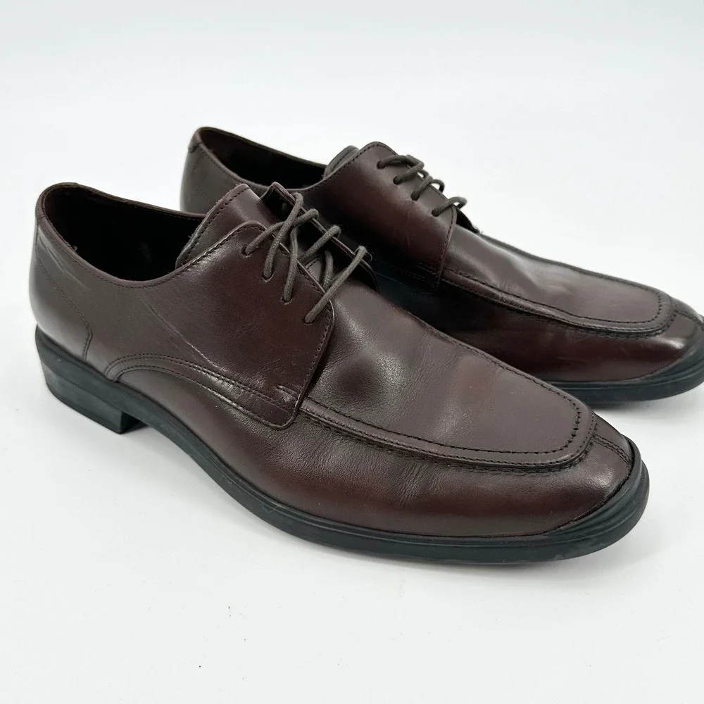 Cole Haan Mens Dark Brown Leather Apron Toe Derby Dress Shoes Size 11 M